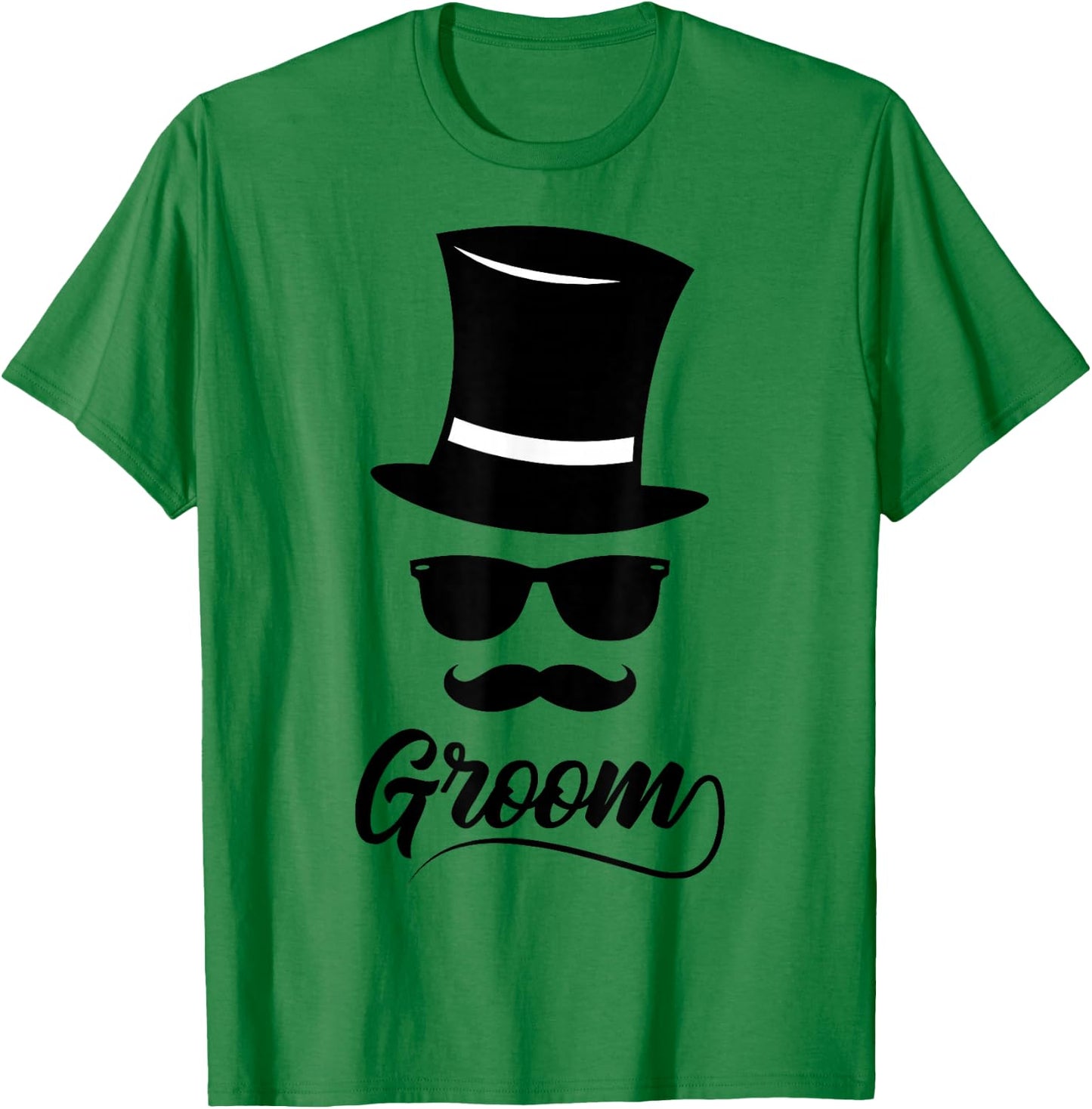 Funny Groom Shirt White Hat And Mustache TEAM GROOM T-Shirt - T-Shirt | Irish Green