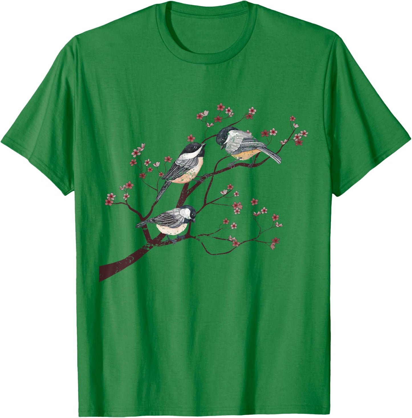 Bird Watcher Chickadee Vintage Nature Blossom Birds T-Shirt - T-Shirt | Irish Green