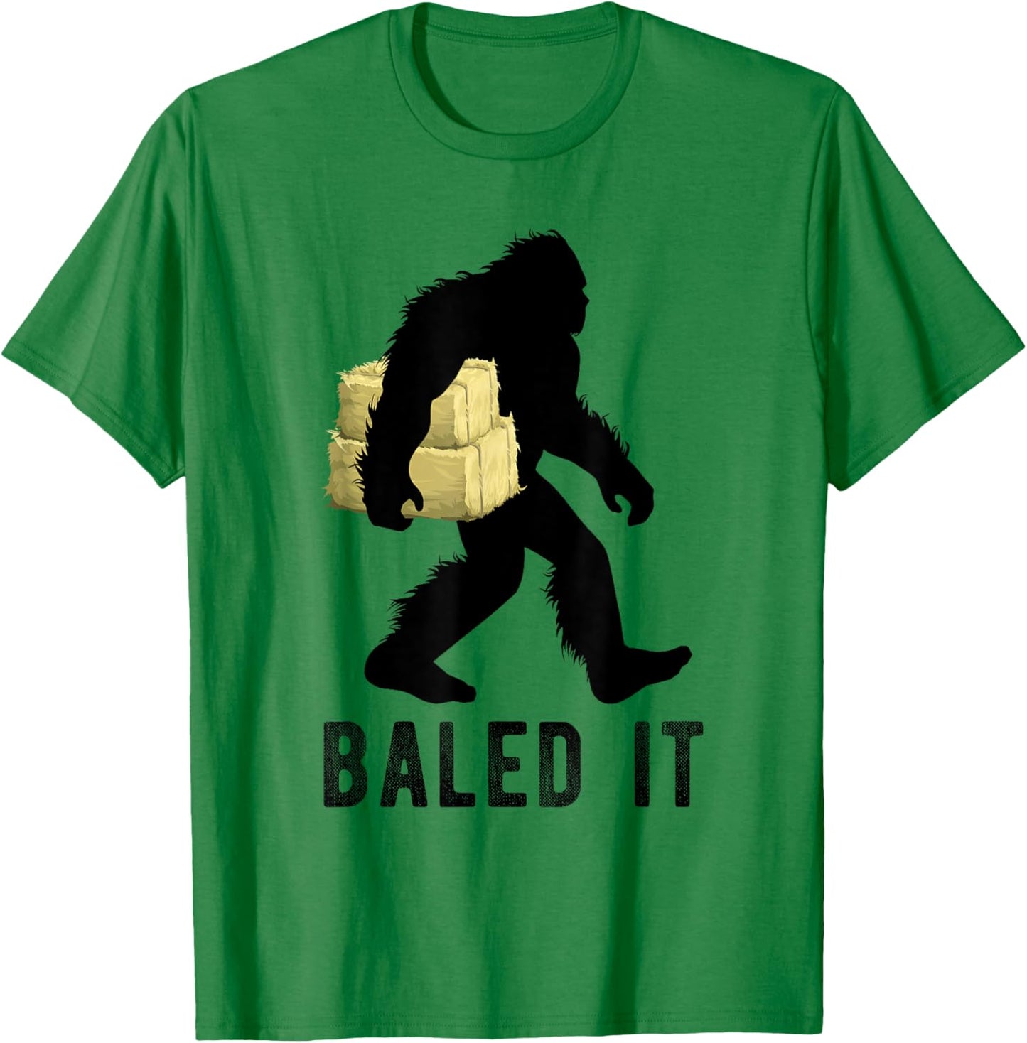 Bigfoot Farmer With Hay Bale Funny Sasquatch Farming T-Shirt - T-Shirt | Irish Green