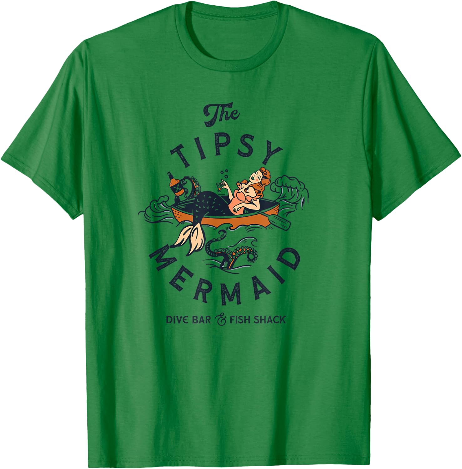 The Tipsy Mermaid Dive Bar & Fish Shack: Vintage Pinup Art T-Shirt - T-Shirt | Irish Green