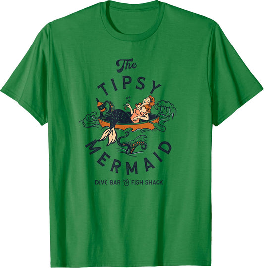 The Tipsy Mermaid Dive Bar & Fish Shack: Vintage Pinup Art T-Shirt - T-Shirt | Irish Green