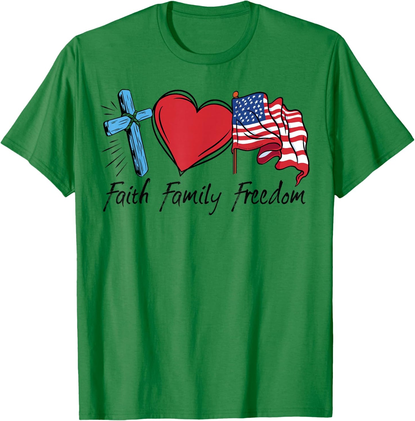 Patriotic Retro Faith Family Freedom USA Flag 4th of July T-Shirt - T-Shirt | Irish Green