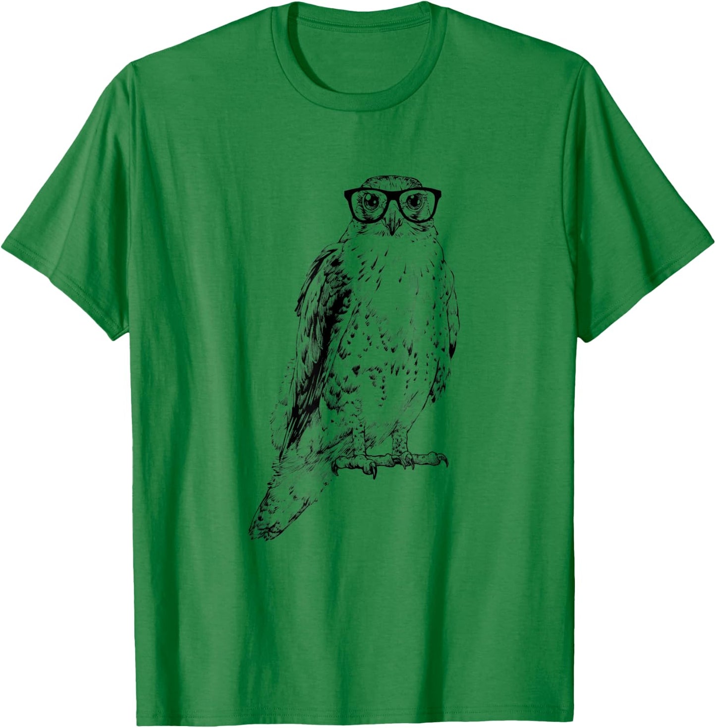 Hipster Hawk in Nerd Glasses Bird Animal T-Shirt - T-Shirt | Irish Green