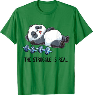 Panda The Struggle Is Real Weightlifting Fitness Gym Funny T-Shirt - T-Shirt | Irish Green