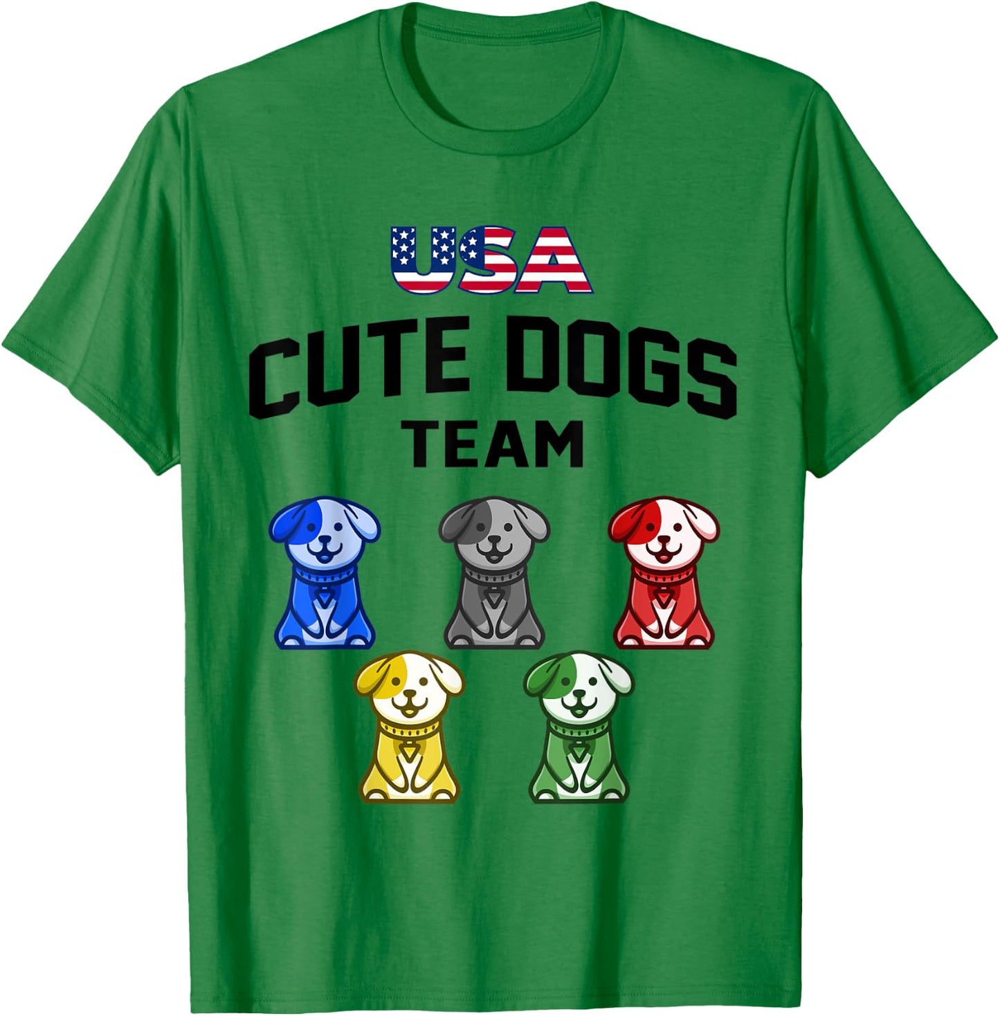 Funny Cute Dogs USA Puppy Team 5 Rings Colors Flag T-Shirt - T-Shirt | Irish Green