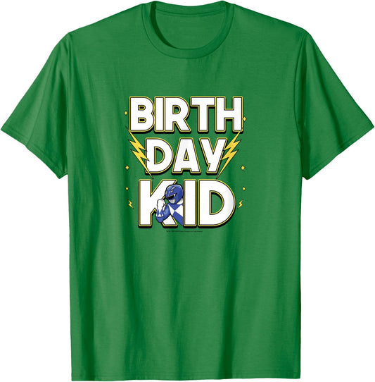 Power Rangers Birthday Kid Electrifying Blue Ranger T-Shirt - T-Shirt | Irish Green