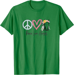 Horse Cowgirls Peace Love Horses Equestrian Horseback Riding T-Shirt - T-Shirt | Irish Green