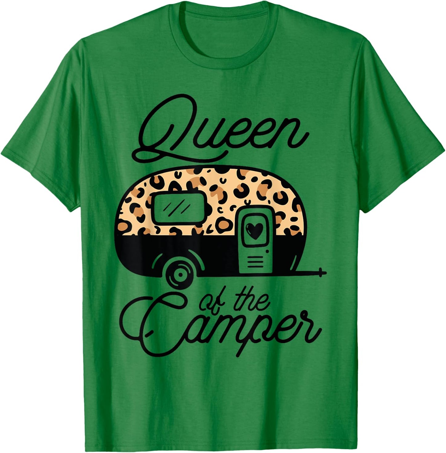 Queen of the Camper Leopard Women Camper Camping Traveler T-Shirt - T-Shirt | Irish Green