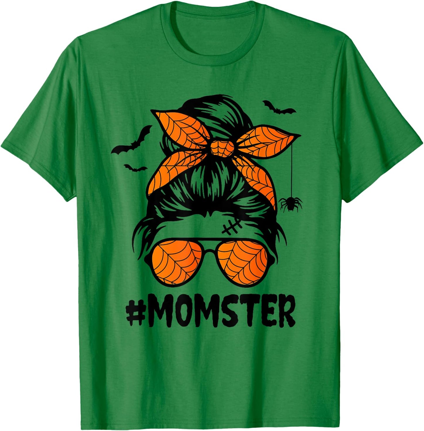 Momster Halloween Mom Messy Bun Leopard T-Shirt - T-Shirt | Irish Green