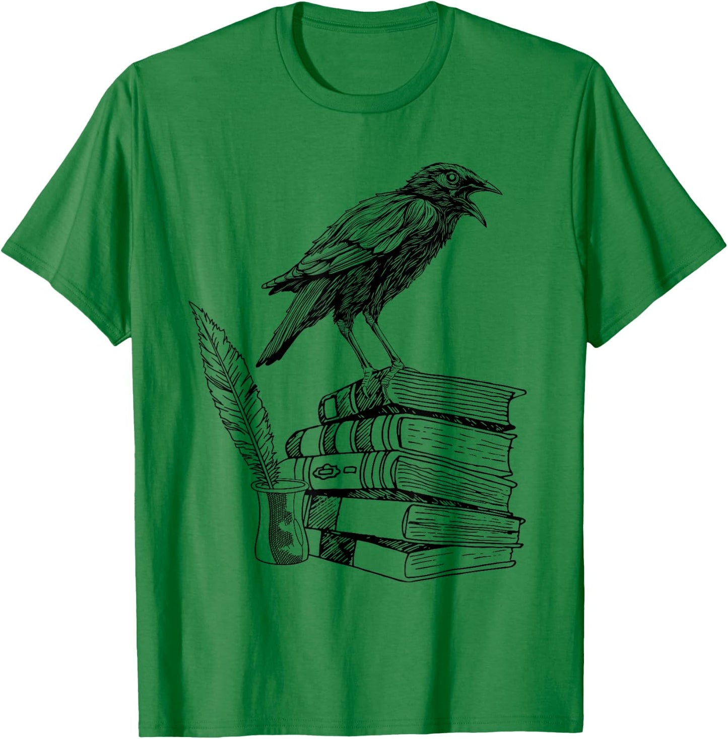 Dark Academia Aesthetic Raven Crow On Old Vintage Books T-Shirt - T-Shirt | Irish Green
