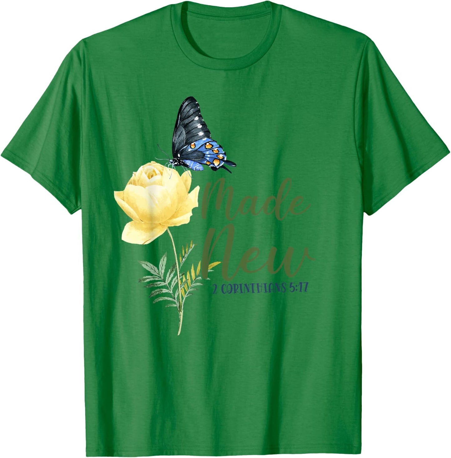 Christian Bible Verse Butterfly Flower 2 Corinthians 5:17 T-Shirt - T-Shirt | Irish Green