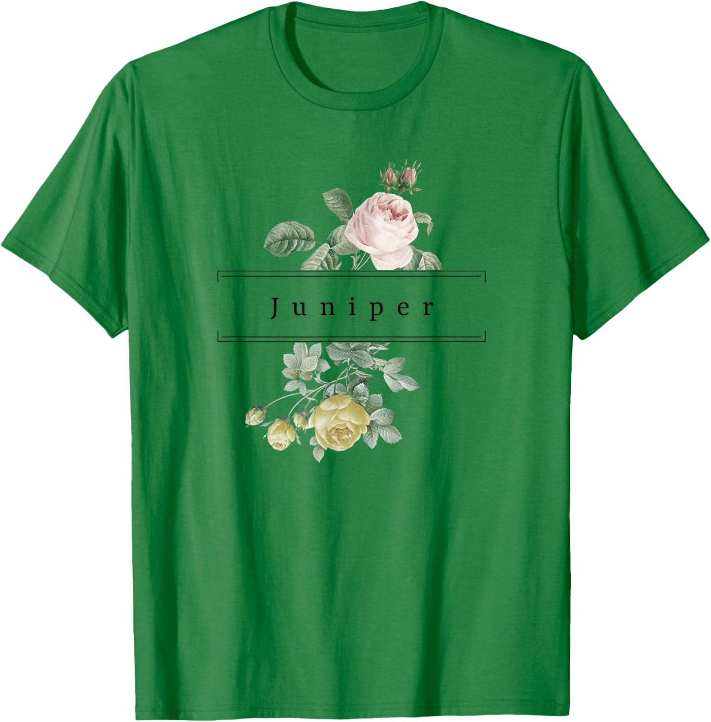 Juniper First Name Vintage Roses Wedding Shower Rose T-Shirt - T-Shirt | Irish Green