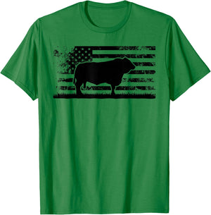 USA American Flag - America Cow Simmental Rancher T-Shirt - T-Shirt | Irish Green