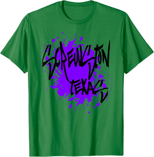 Screwston Texas Houston Design with Purple Paint Splatter T-Shirt - T-Shirt | Irish Green