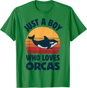 Killer Whale Just A Boy Who Loves Orcas Sea Animals Retro T-Shirt - T-Shirt | Irish Green