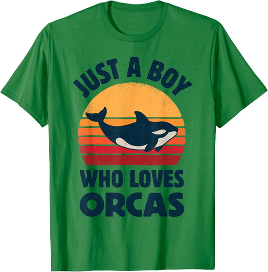 Killer Whale Just A Boy Who Loves Orcas Sea Animals Retro T-Shirt - T-Shirt | Irish Green
