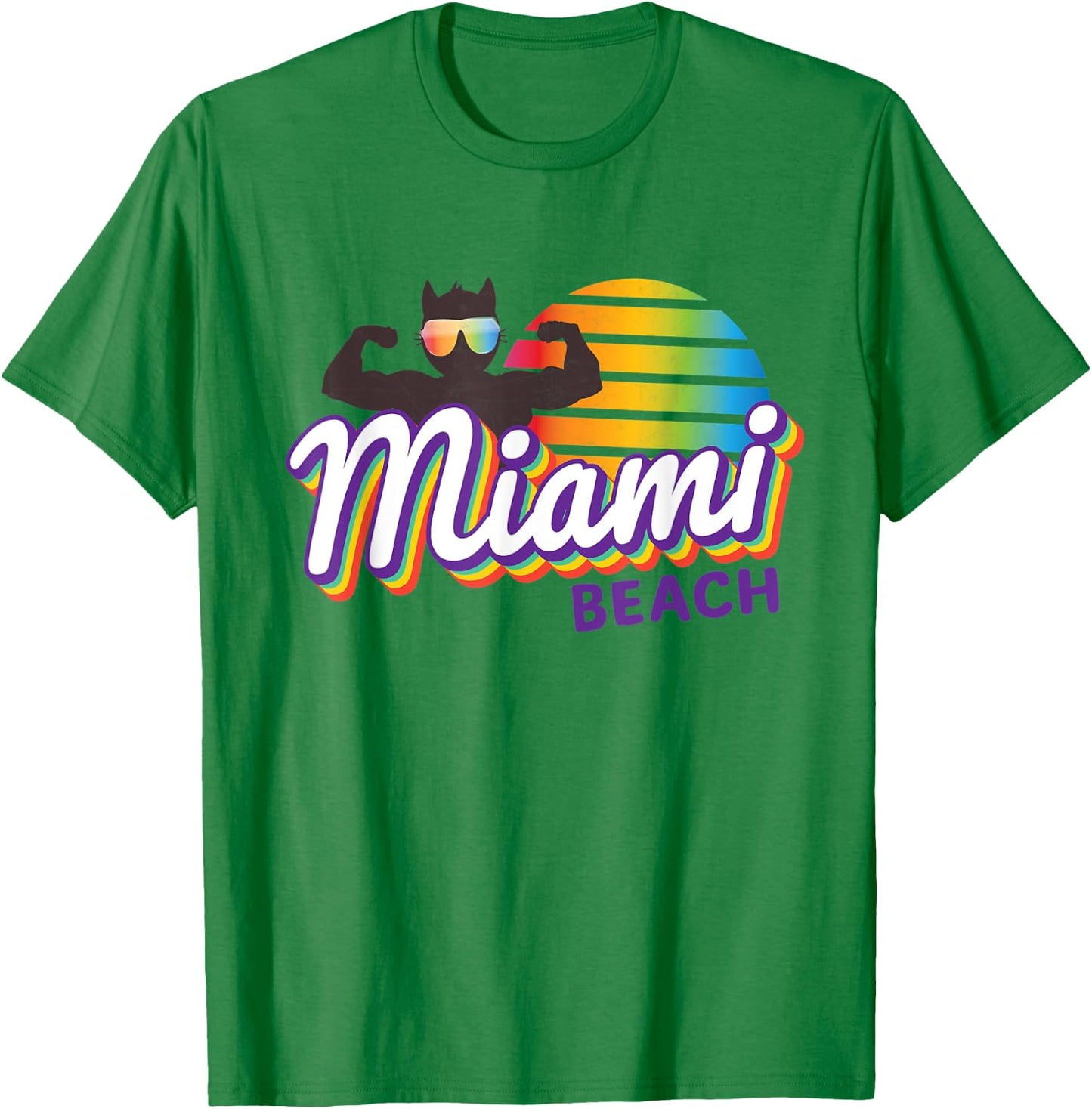 Miami Muscle Cool Retro Cat Weight Lifter MIA (Miami) Cat T-Shirt - T-Shirt | Irish Green