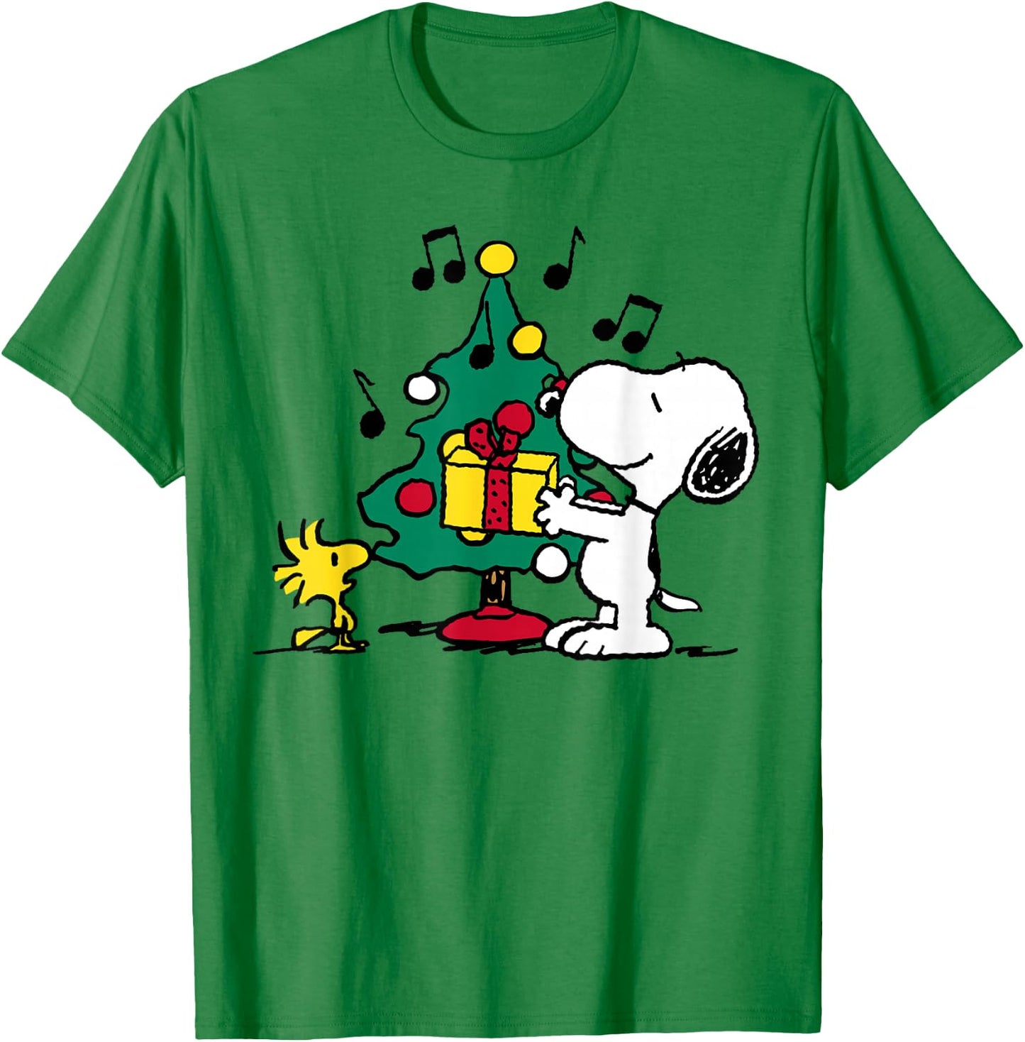 Peanuts Snoopy and Woodstock Holiday Christmas Tree T-Shirt - T-Shirt | Irish Green