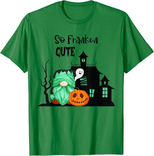 Cute Frankenstein Gnome So Franken Cute Halloween Gnome T-Shirt - T-Shirt | Irish Green