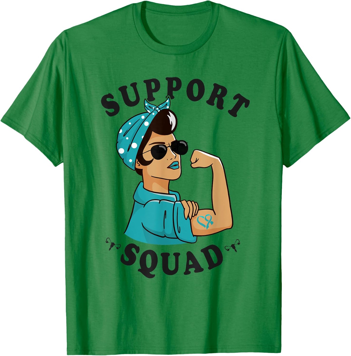 "Support Squad" Teal Ribbon Bandana Women Ovarian Cancer T-Shirt - T-Shirt | Irish Green