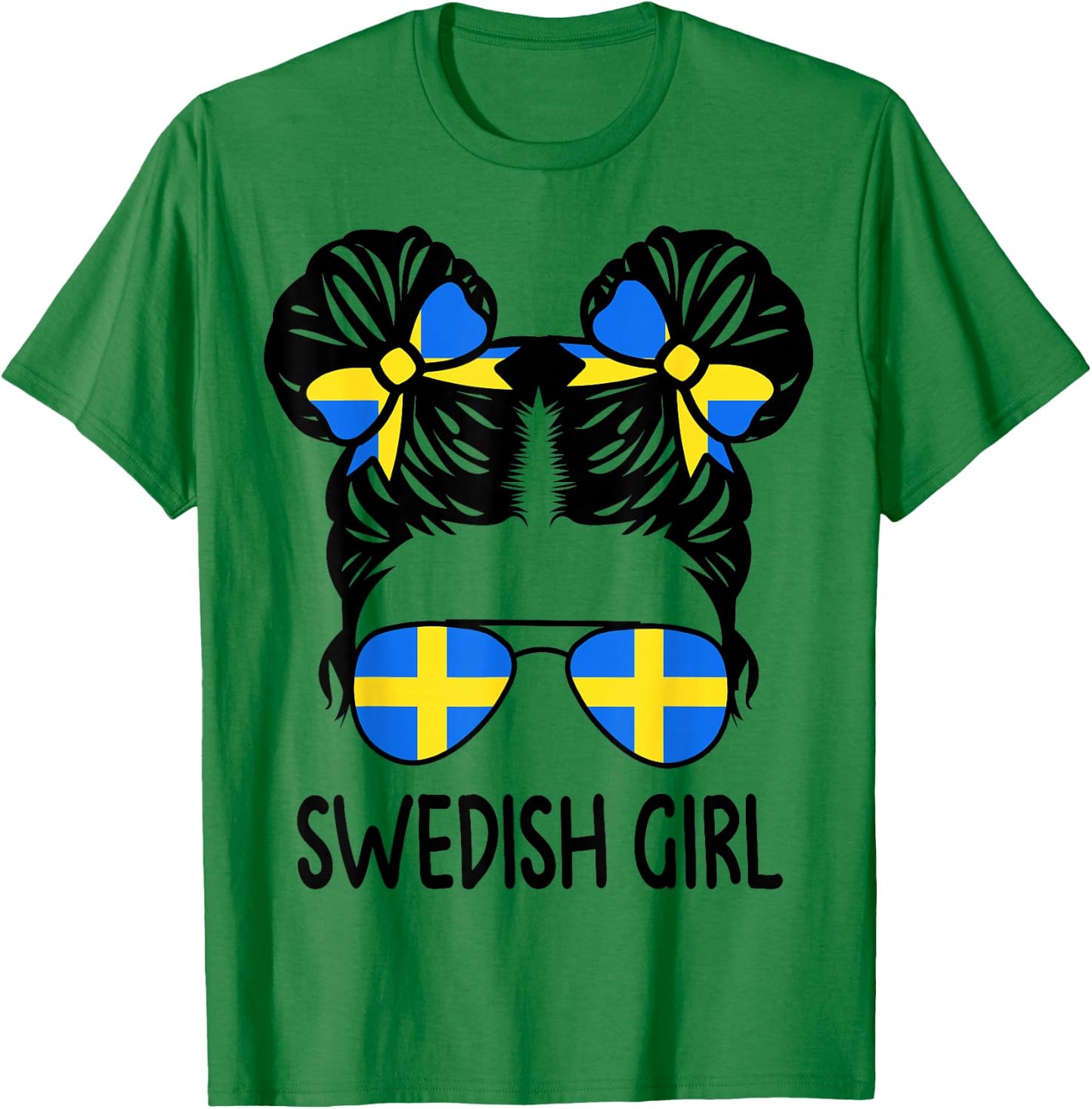 Swedish Girl Messy Hair Sweden Pride Patriotic Kids T-Shirt - T-Shirt | Irish Green