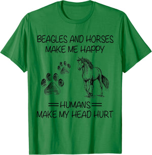 Beagles And Horses Make Me Happy Humans Make My Head Hurt T-Shirt - T-Shirt | Irish Green