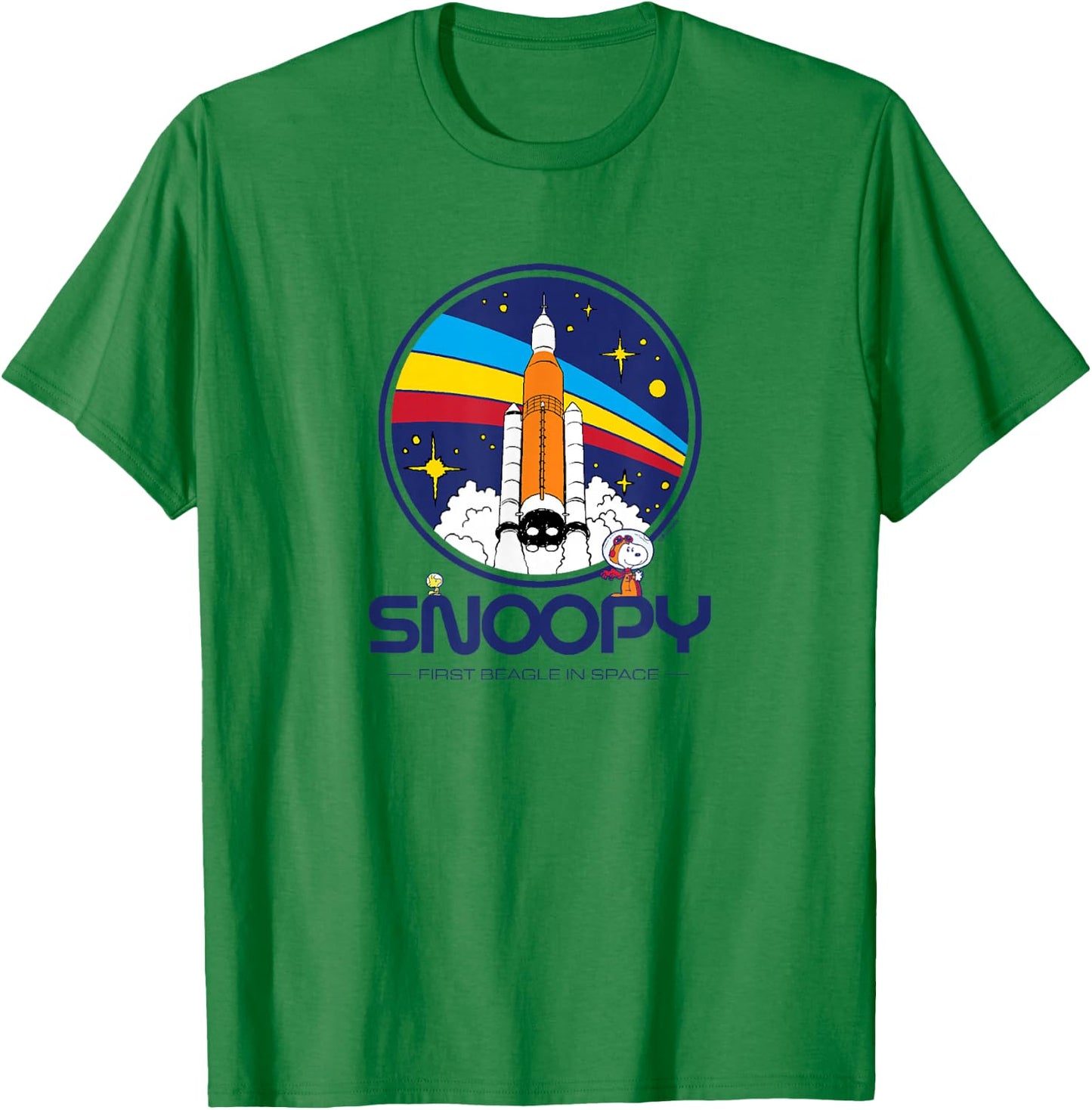Peanuts - Snoopy First Beagle In Space Rocket Shuttle T-Shirt - T-Shirt | Irish Green