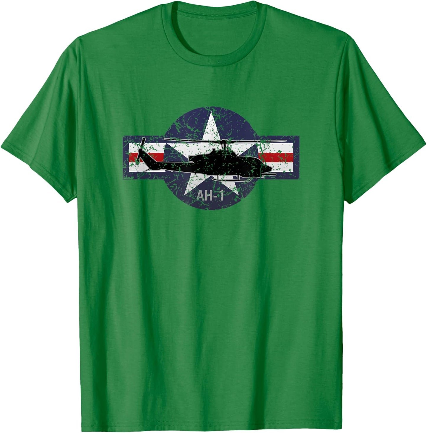 Military AH-1 Helicopter USA Roundel Distressed Style T-Shirt - T-Shirt | Irish Green