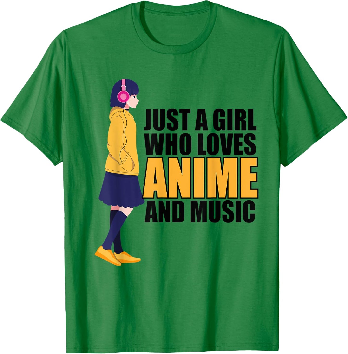 Just A Girl Who Loves Anime and Music Anime Lover Girls Teen T-Shirt - T-Shirt | Irish Green