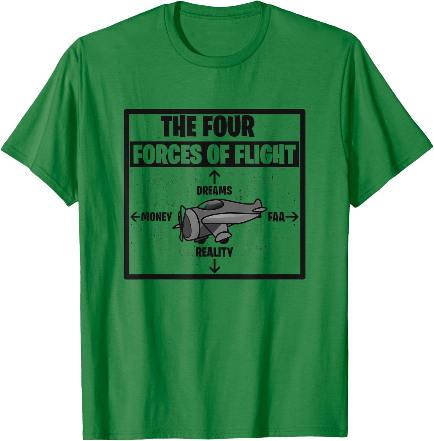 Four Forces Of Flight Dreams Money Reality FAA Pilot Gift T-Shirt - T-Shirt | Irish Green
