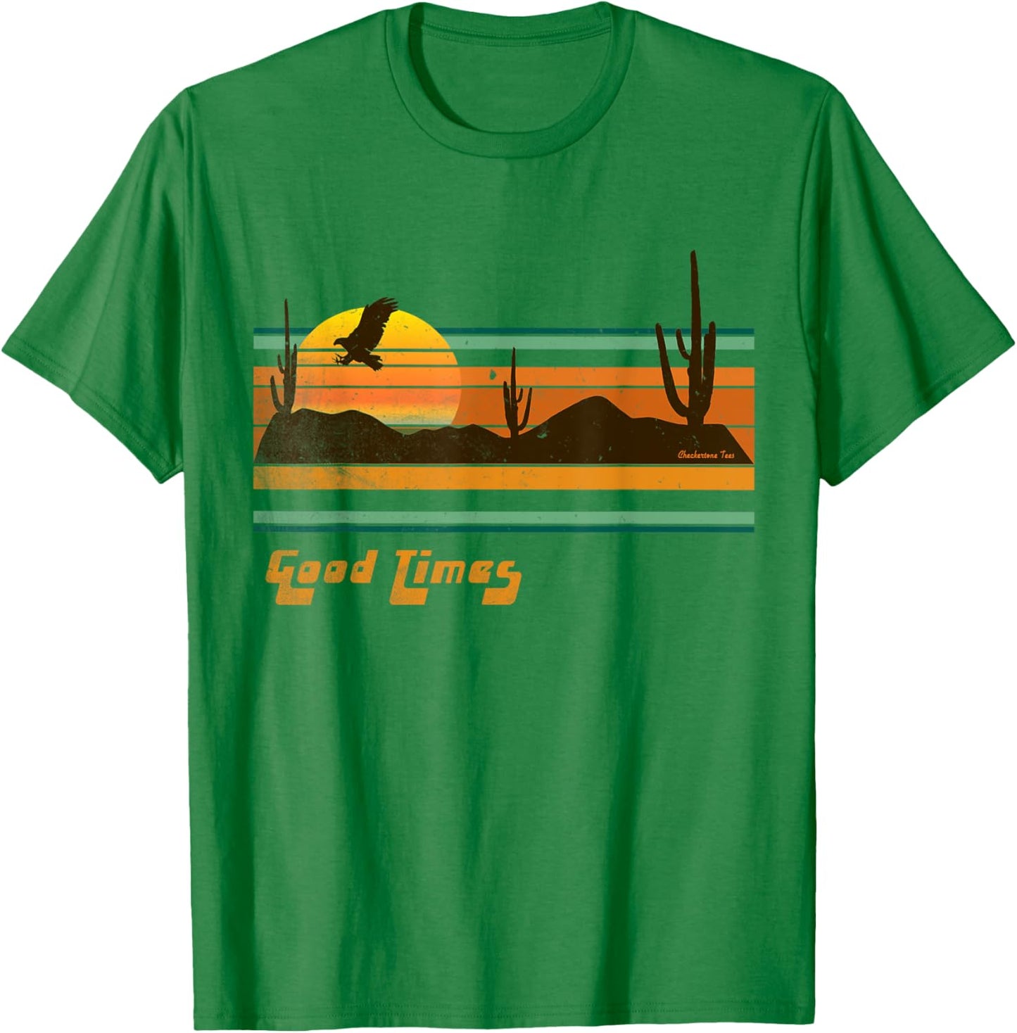 Vintage 1970s Good Times Desert Sunset Eagle Cactus T-Shirt - T-Shirt | Irish Green