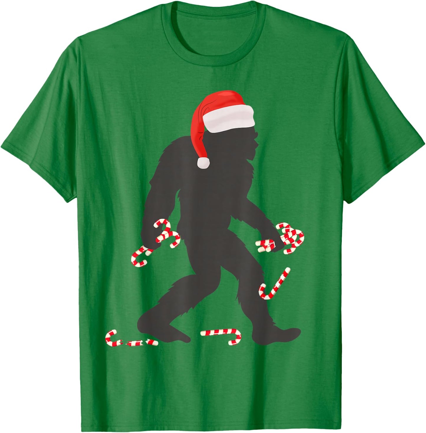 Funny Christmas Bigfoot with Santa Hat Carrying Candy Canes T-Shirt - T-Shirt | Irish Green