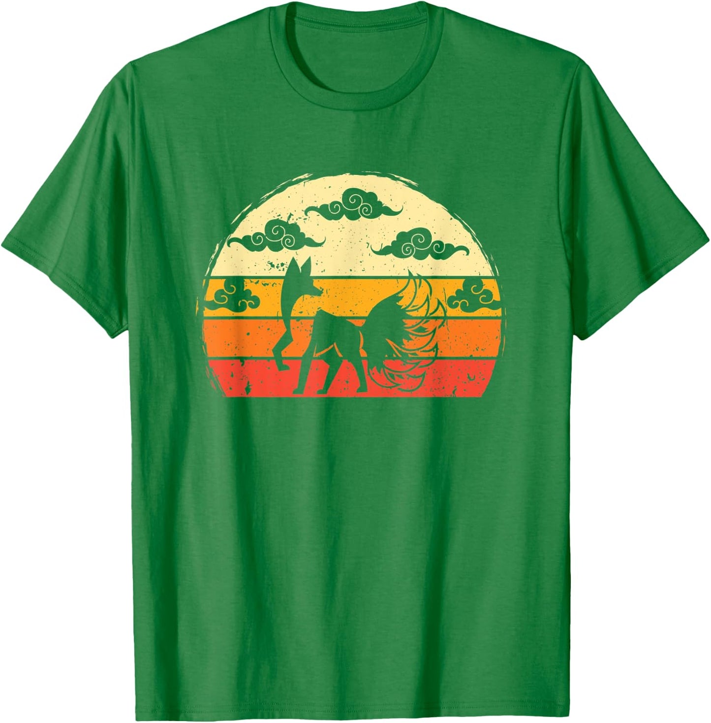 Retro Japanese Fox Inari Nine Tailed Kitsune Anime Lover T-Shirt - T-Shirt | Irish Green