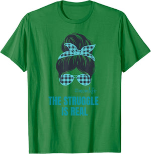 The Struggle is Real Messy Bun Mom Life T-Shirt - T-Shirt | Irish Green