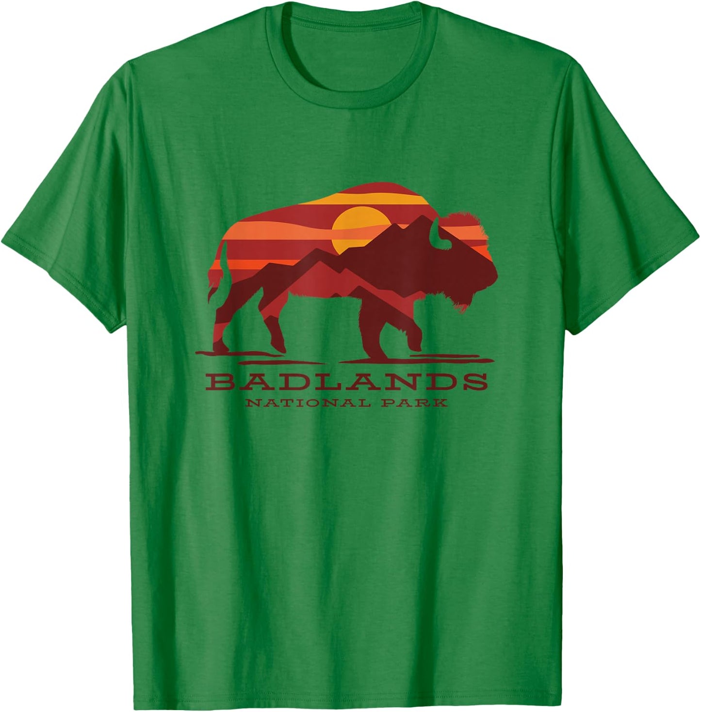Badlands National Park South Dakota Buffalo Bison Sunset T-Shirt - T-Shirt | Irish Green
