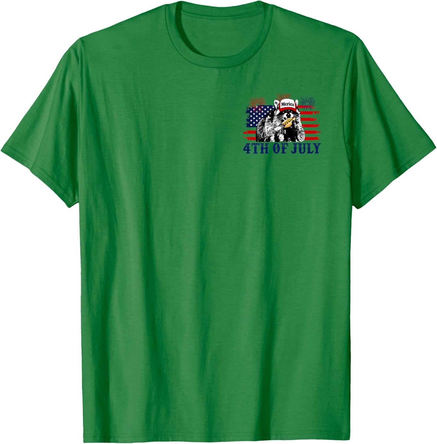 (2 Sided) 4th of July US Flag Raccoon If I Ever Get Rabies T-Shirt - T-Shirt | Irish Green
