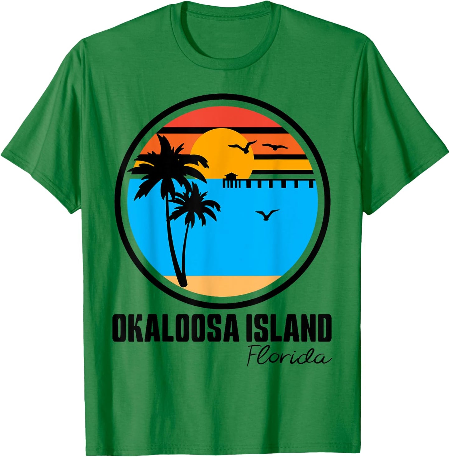 Okaloosa Island Destin Florida Sunset Ocean Palm Tree Beach Women Girls Kids T-Shirt - T-Shirt | Irish Green
