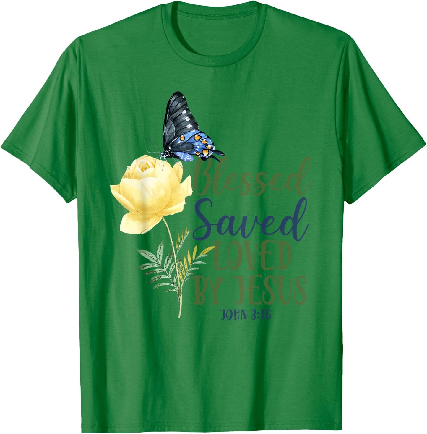 Christian Bible Verse Quote Butterfly Rose Flower John 3:16 T-Shirt - T-Shirt | Irish Green
