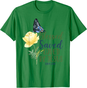 Christian Bible Verse Quote Butterfly Rose Flower John 3:16 T-Shirt - T-Shirt | Irish Green