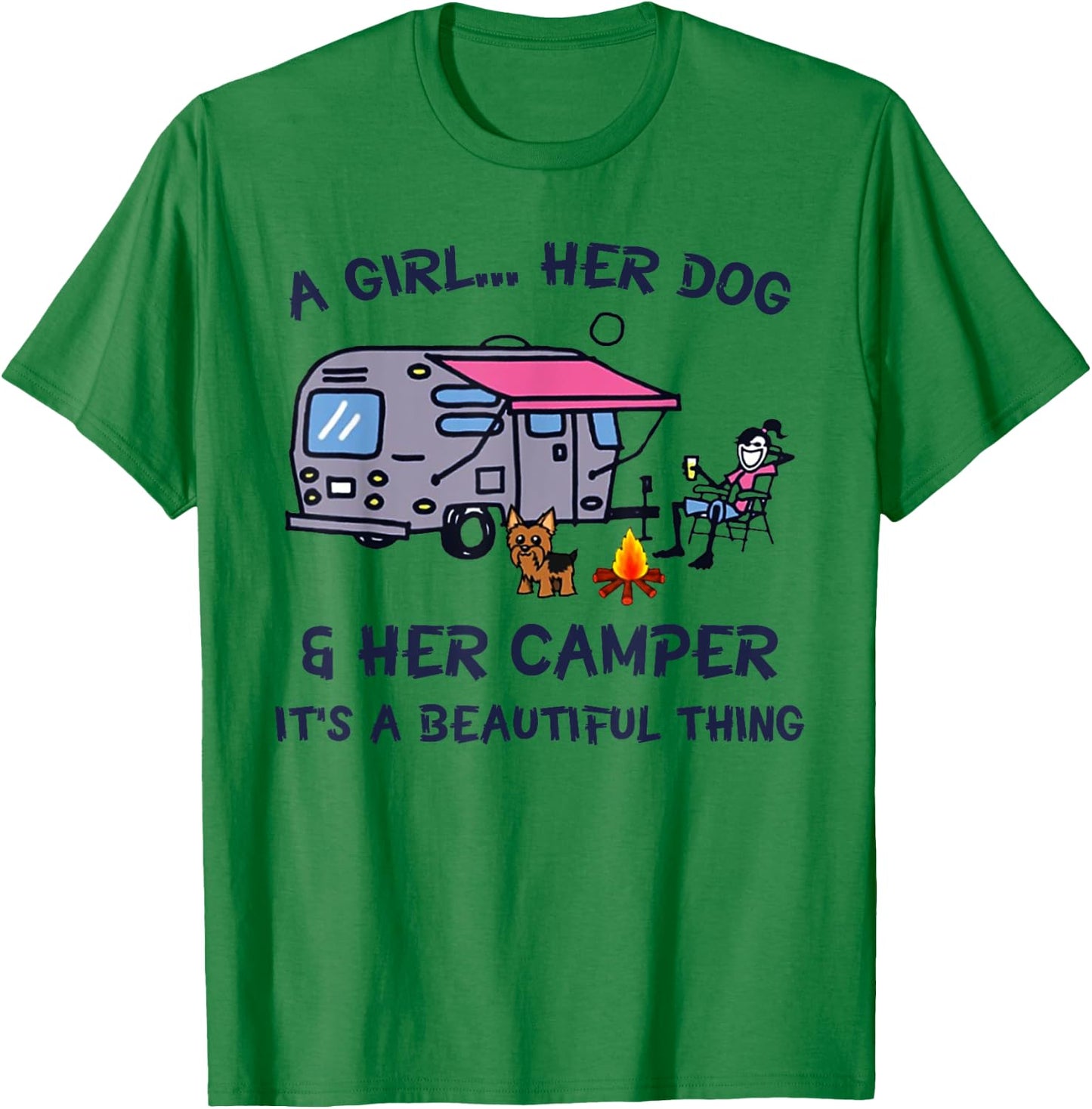 A Girl Her Dog And Her Camper It's A Beautiful Thing T-Shirt - T-Shirt | Irish Green