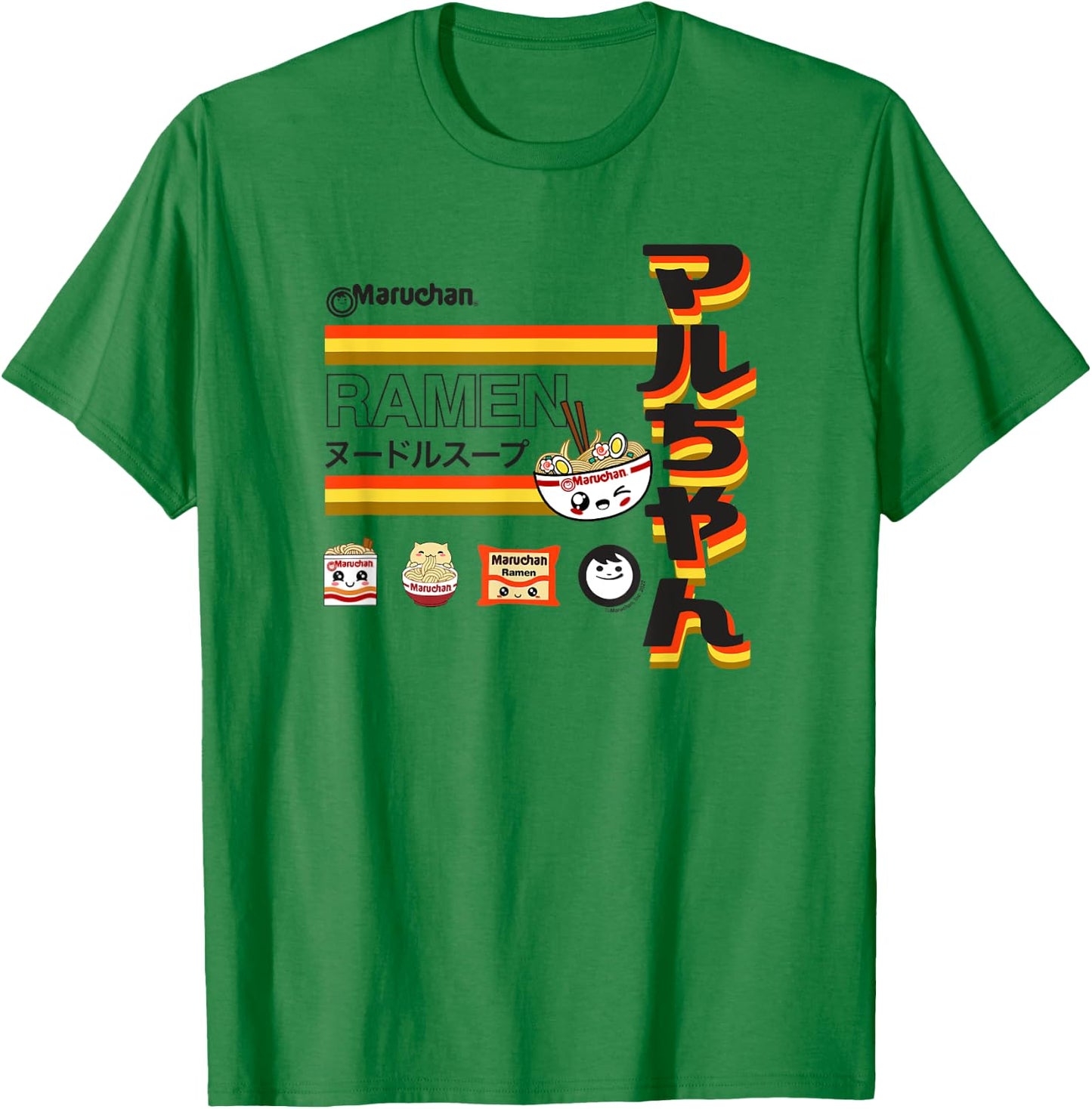 Maruchan Ramen Cute Anime Faces Poster T-Shirt - T-Shirt | Irish Green