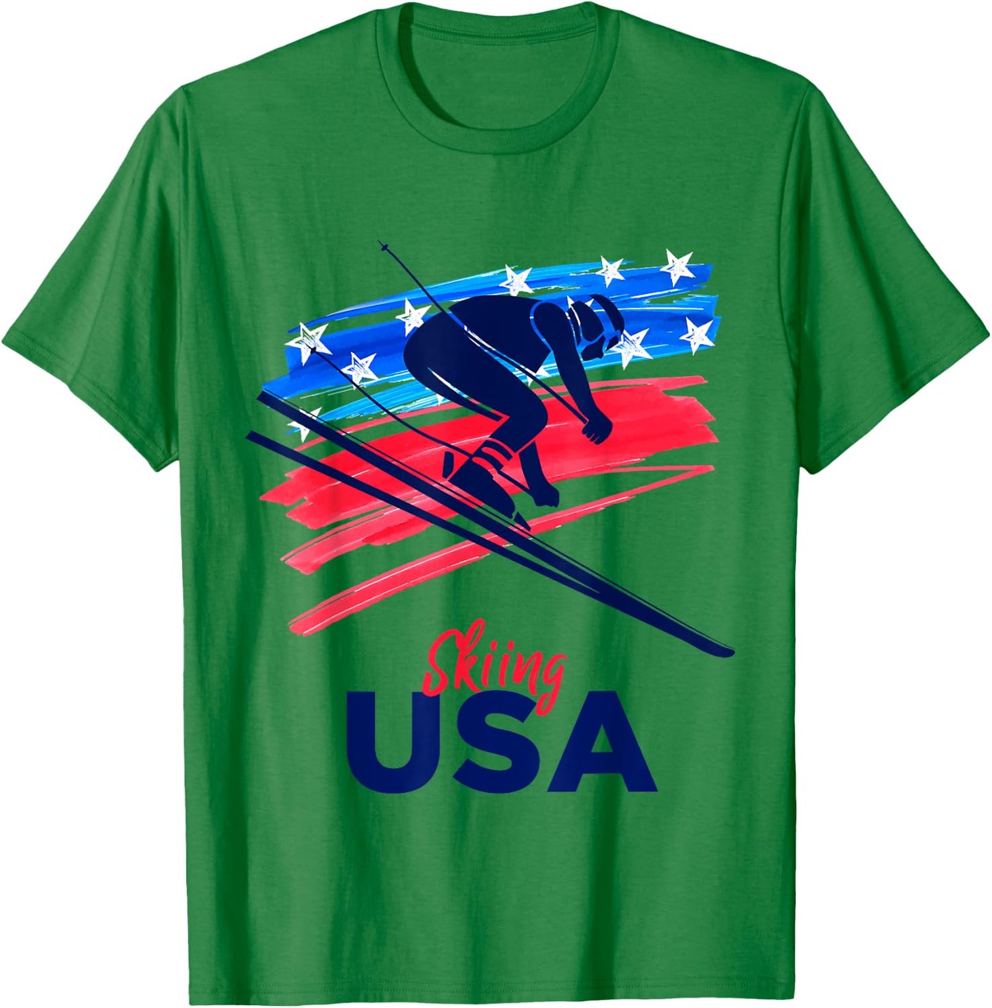 Skiing USA Support the Team Shirt USA Flag Skiing Lover Kids Men T-Shirt - T-Shirt | Irish Green