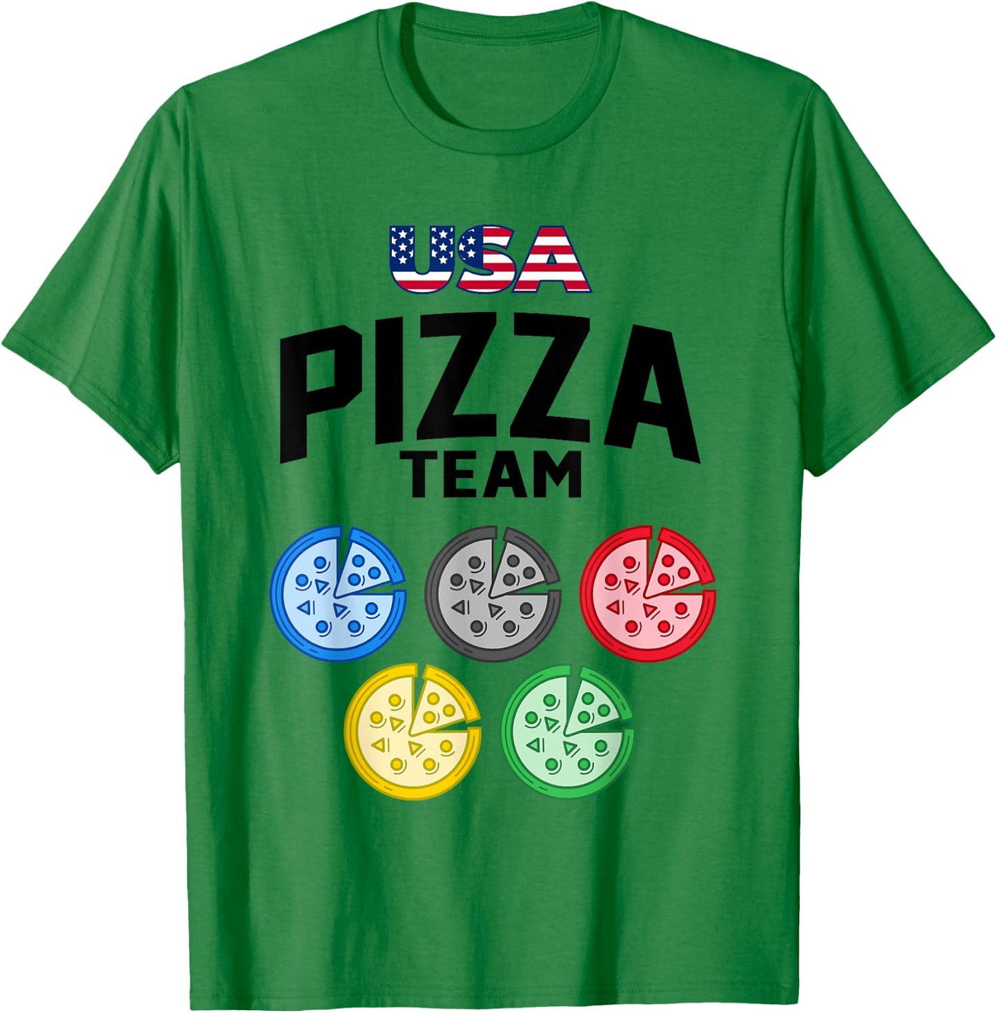 Funny Pizza USA Eating Team 5 Rings Colors Flag T-Shirt - T-Shirt | Irish Green