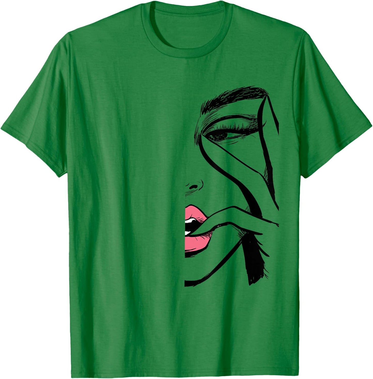 Beautiful Lady Face Makeup Women Face Line Art Eyes Lip T-Shirt - T-Shirt | Irish Green