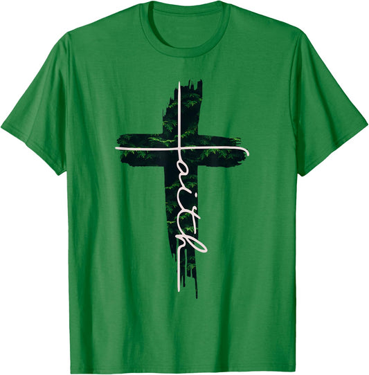 Faith Cross Tree Christian Men and Women Kids T-Shirt - T-Shirt | Irish Green