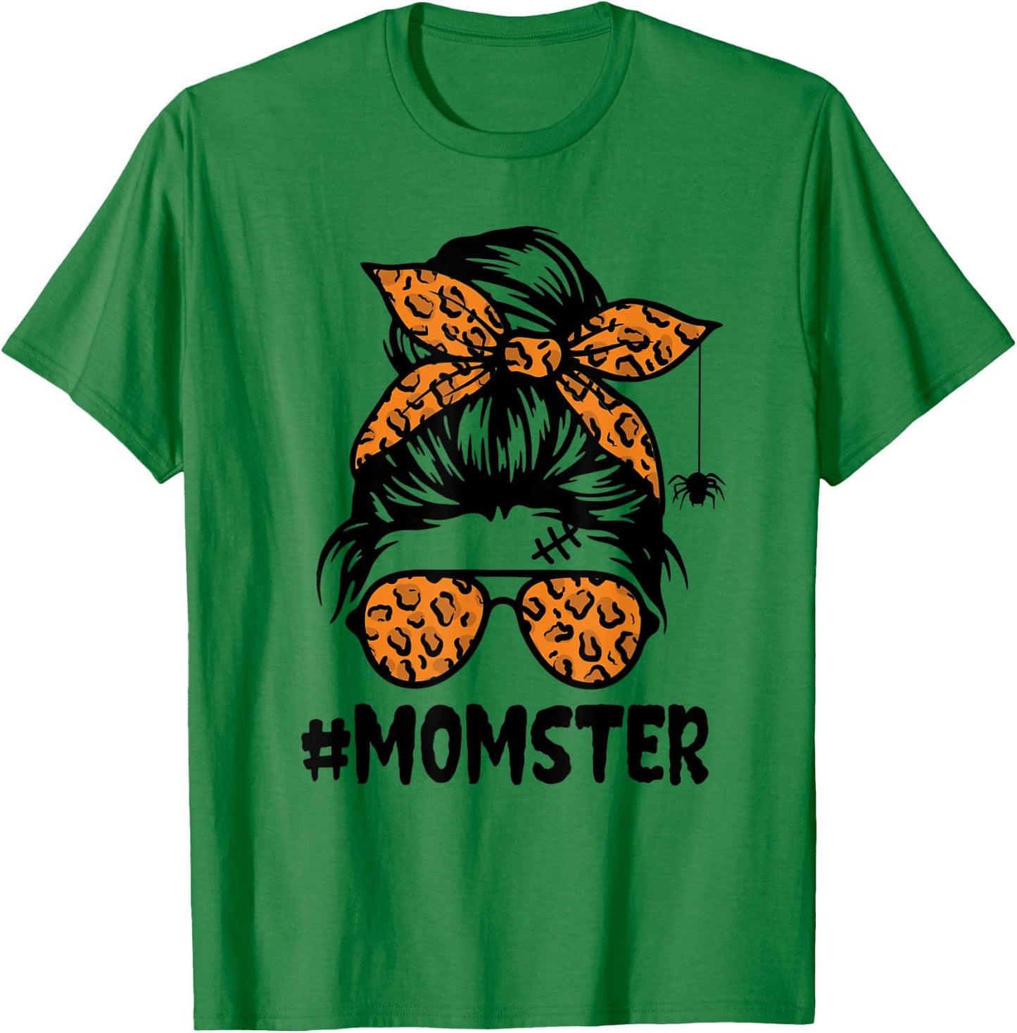 Momster Shirt Halloween Mom Messy Bun Leopard T-Shirt - T-Shirt | Irish Green