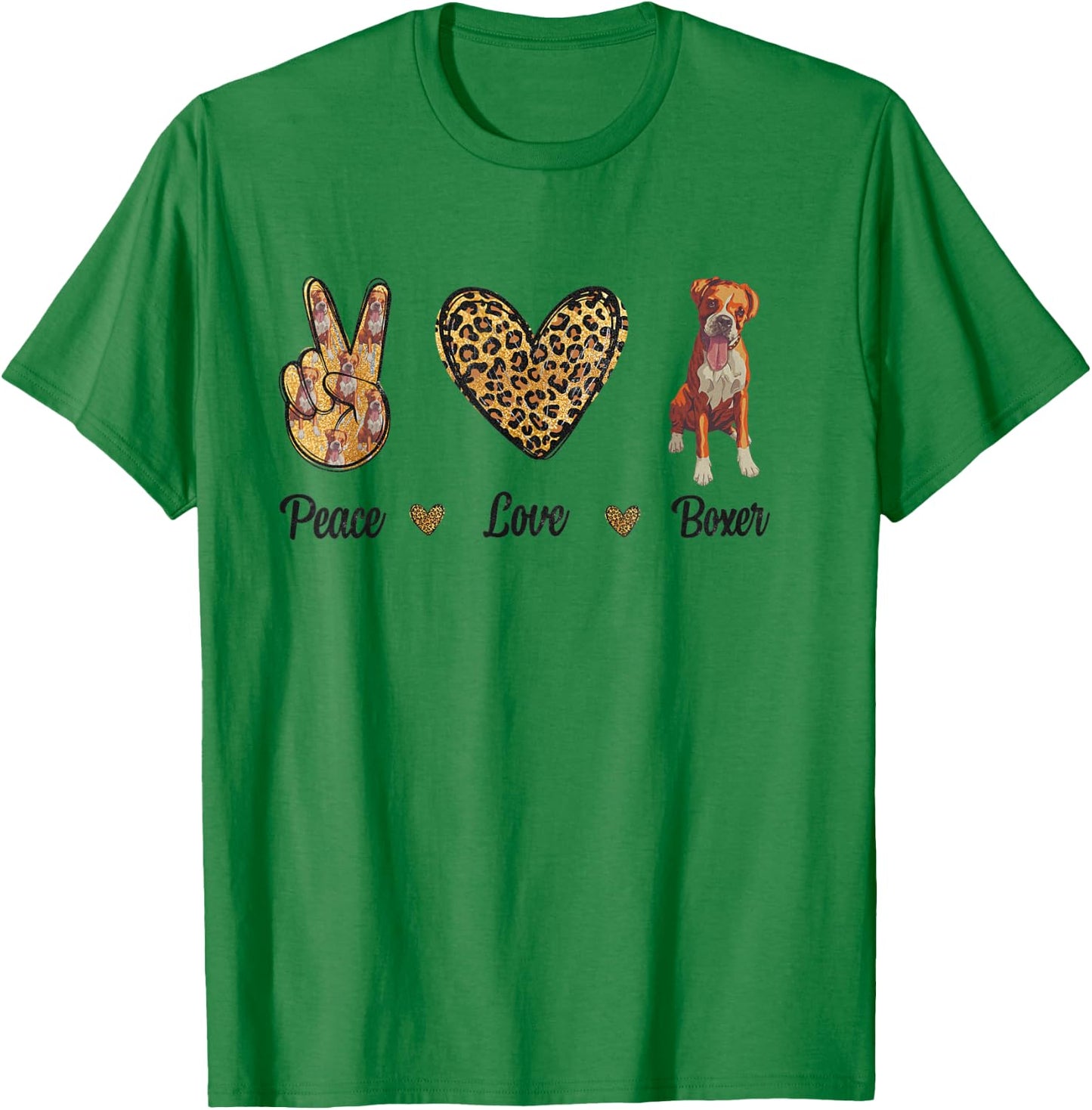 Peace Love Boxer Animal Lover Pet Dog Puppy Owner Leopard Women Kids T-Shirt - T-Shirt | Irish Green