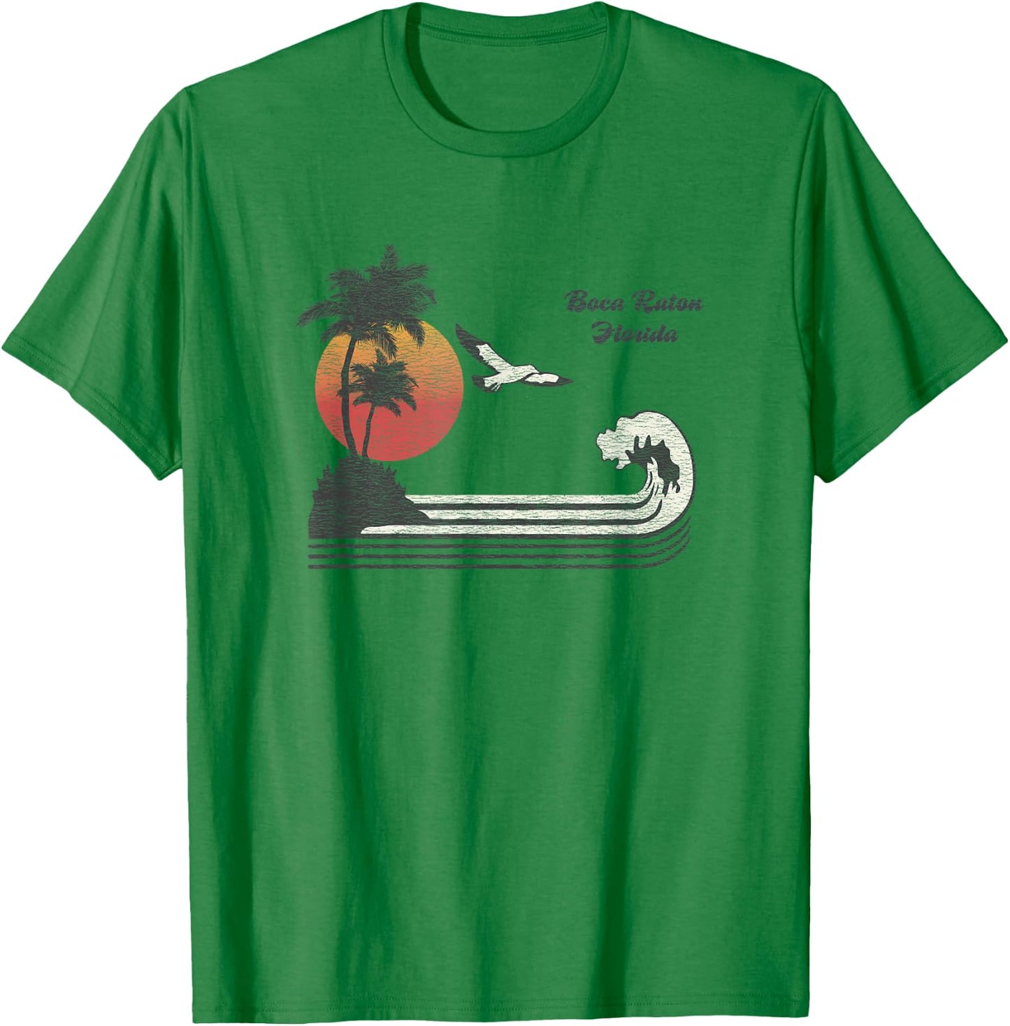 Boca Raton FL Vintage 70s Seagull Sunset T-Shirt - T-Shirt | Irish Green