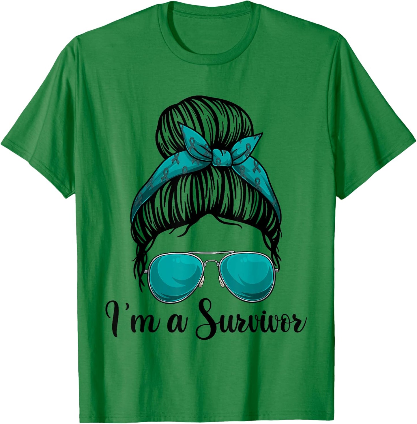 I’m A Survivor Messy Bun Shirt, Ovarian Cancer Awareness T-Shirt - T-Shirt | Irish Green