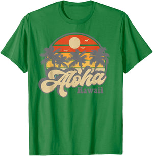 Aloha Hawaii Hawaiian Island Palm Surfboard Beach Surf retro T-Shirt - T-Shirt | Irish Green